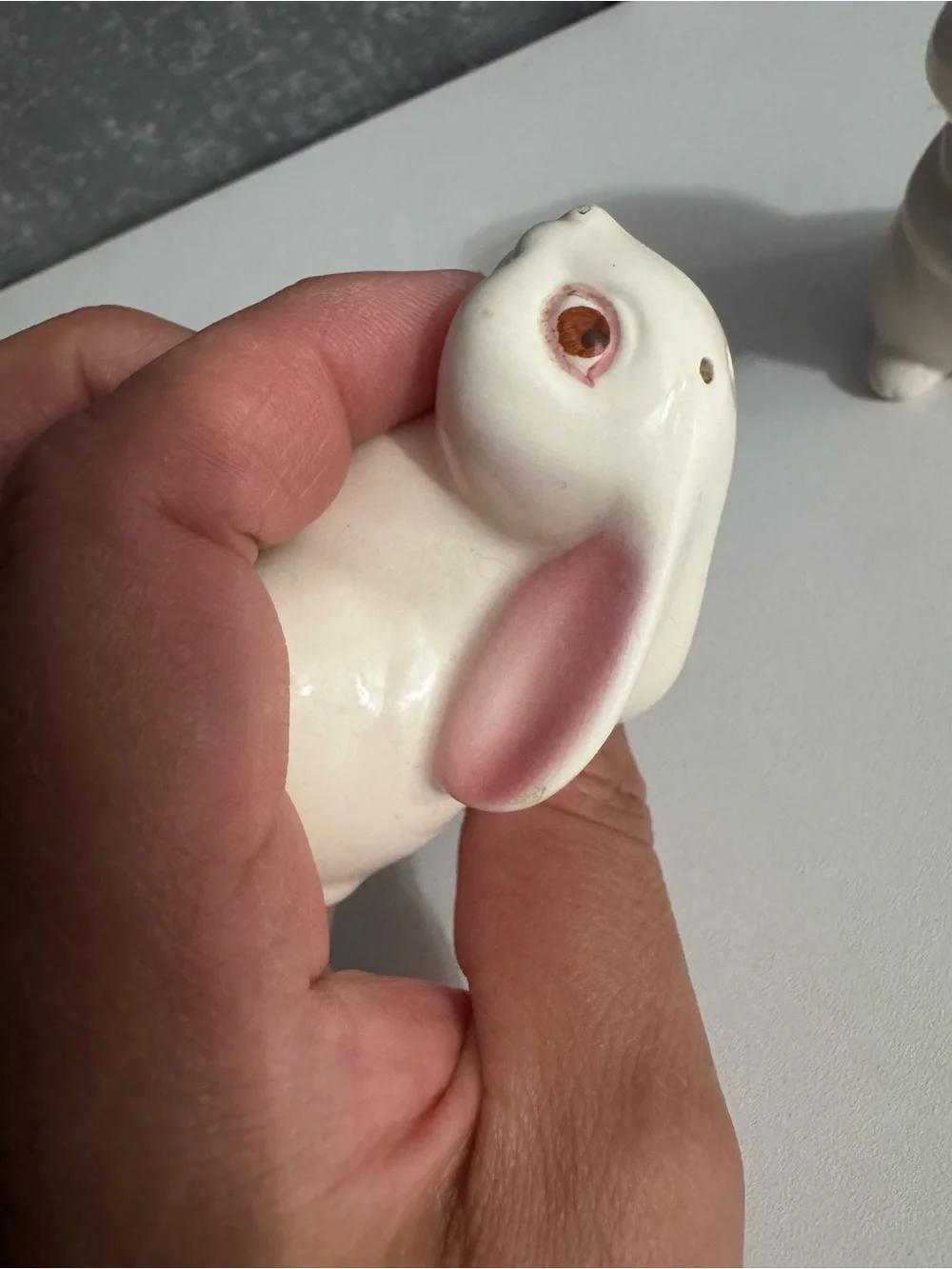 Vintage Avon Ceramic Bunny salt and pepper set with Pink Accents